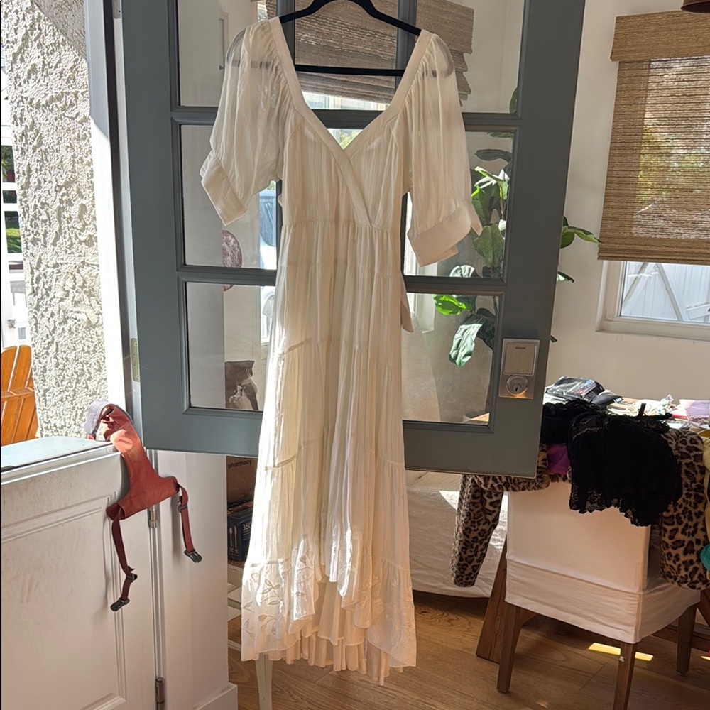 Elegant White Maxi Dress with floral embroidery